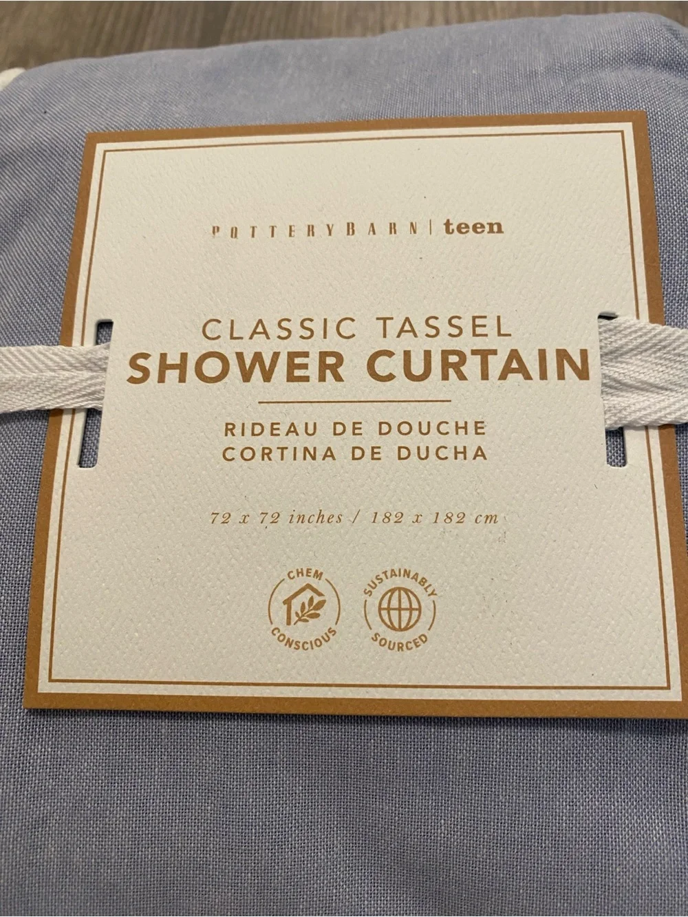 NEW Pottery Barn Teen Classic Tassel Chambray Shower Curtain